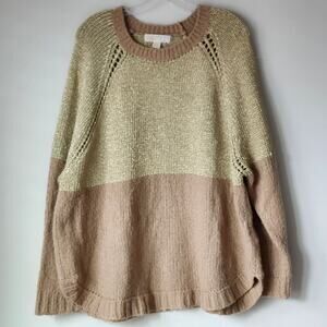 Michael Kors Women's Metallic Gold Accent Knit Long Sleeve Sweater XL A0057